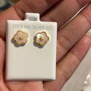 Gold and Pink Flower Stud Earrings